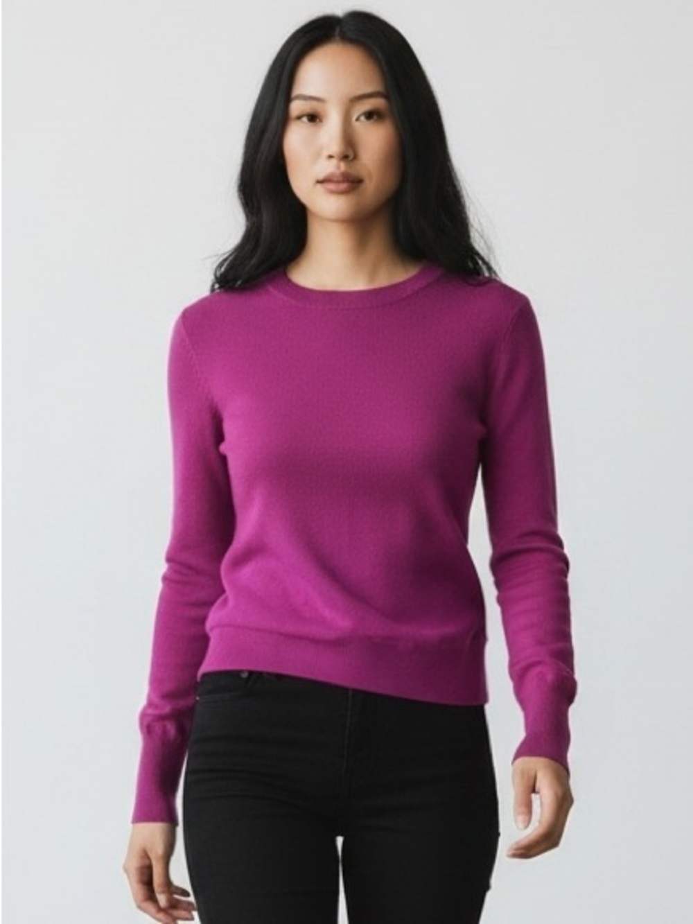 Greyson purple silk and wool lightweight crewneck Sweater